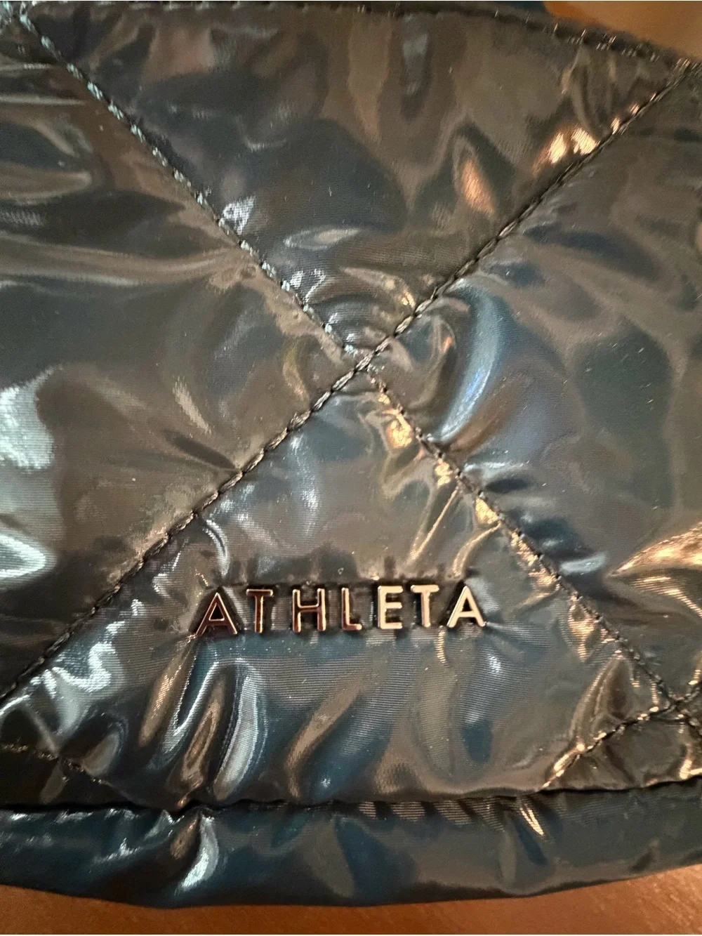 Athleta Shiny Quilted Dark Teal Crossbody Pouch